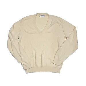 Vintage Jantzen V-Neck Yellow Pullover Long-Sleeve Sweater Men Large Made In USA
